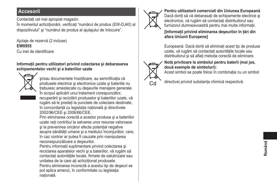 Accesorii | Panasonic EWDJ40 User Manual | Page 161 / 172