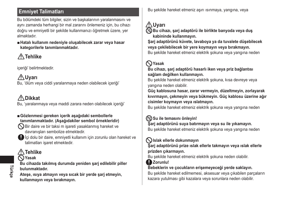 Emniyet talimatları, Tehlike, Uyarı | Dikkat | Panasonic EWDJ40 User Manual | Page 162 / 172
