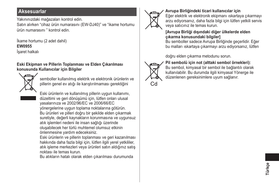 Aksesuarlar | Panasonic EWDJ40 User Manual | Page 171 / 172