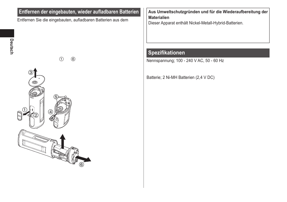 Spezifikationen | Panasonic EWDJ40 User Manual | Page 20 / 172