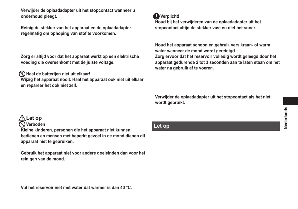 Let op | Panasonic EWDJ40 User Manual | Page 43 / 172