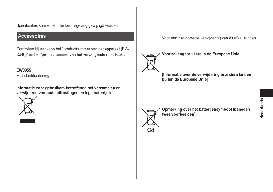 Accessoires | Panasonic EWDJ40 User Manual | Page 51 / 172
