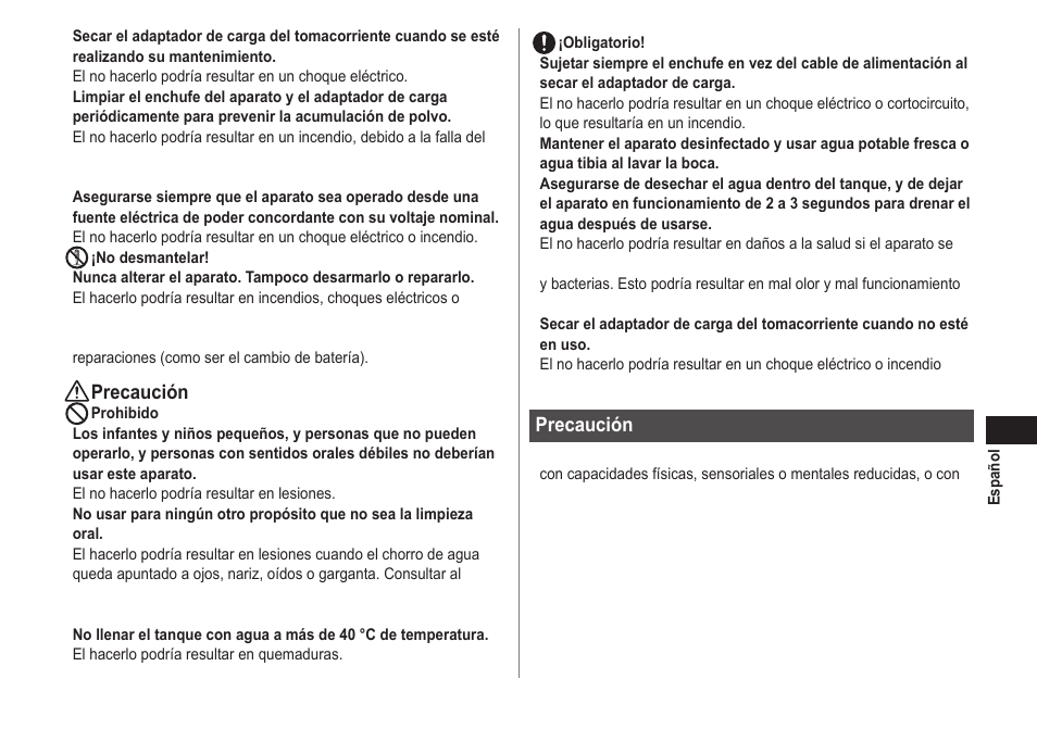 Precaución | Panasonic EWDJ40 User Manual | Page 53 / 172