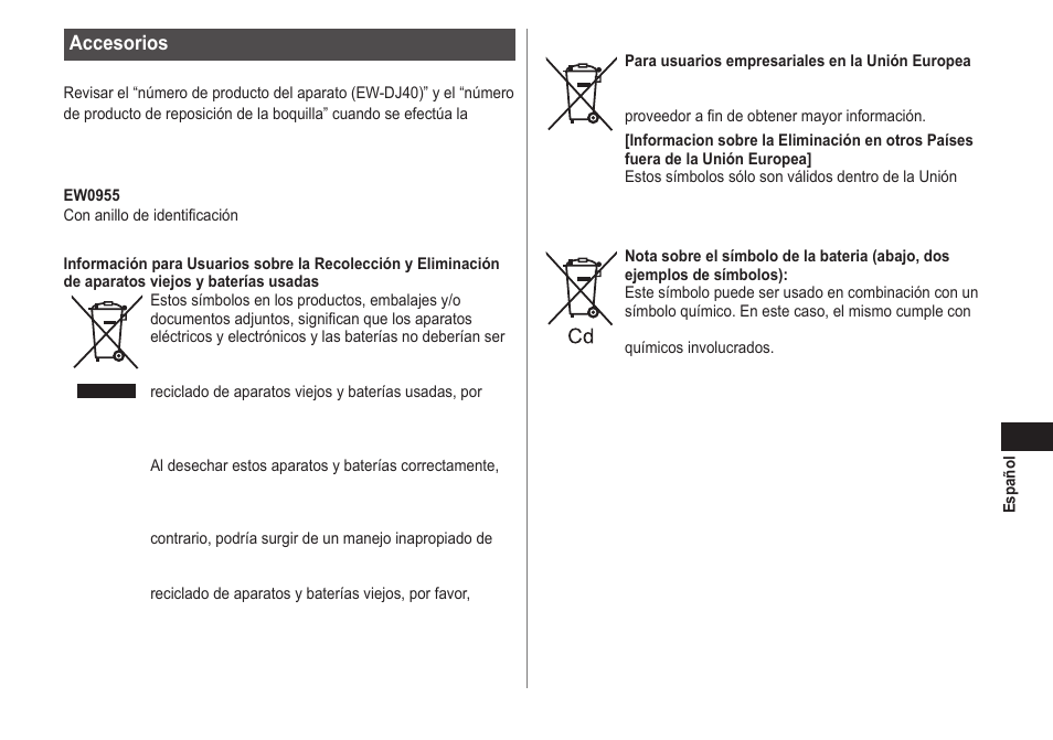 Accesorios | Panasonic EWDJ40 User Manual | Page 61 / 172