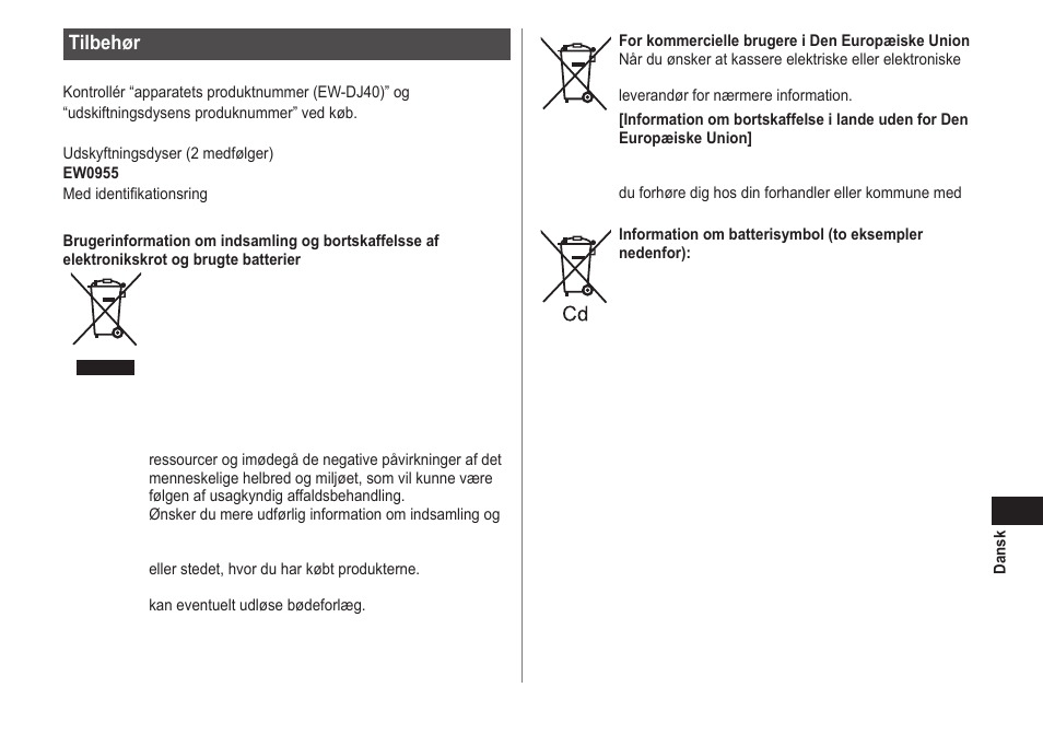 Tilbehør | Panasonic EWDJ40 User Manual | Page 71 / 172