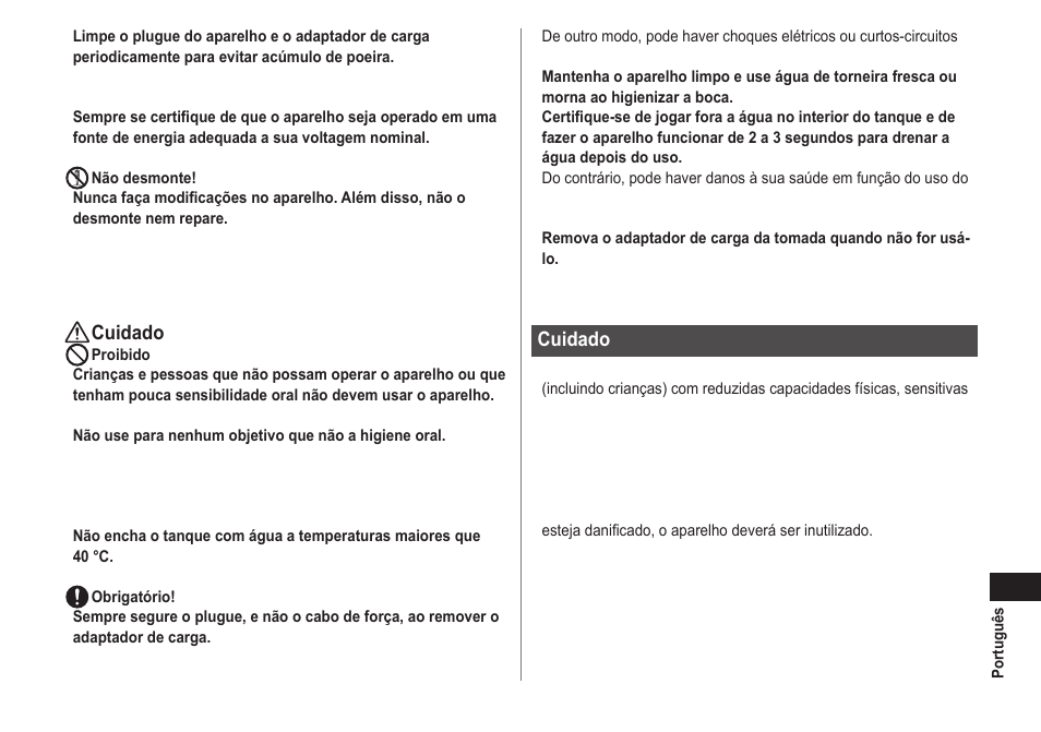Cuidado | Panasonic EWDJ40 User Manual | Page 73 / 172