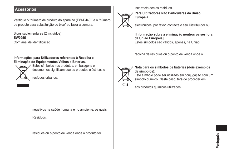 Acessórios | Panasonic EWDJ40 User Manual | Page 81 / 172