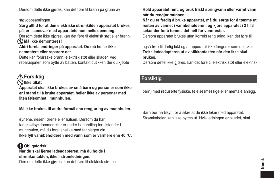 Forsiktig | Panasonic EWDJ40 User Manual | Page 83 / 172