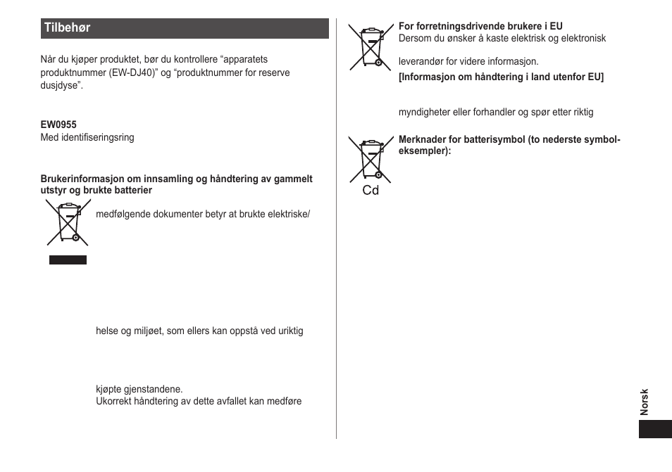 Tilbehør | Panasonic EWDJ40 User Manual | Page 91 / 172