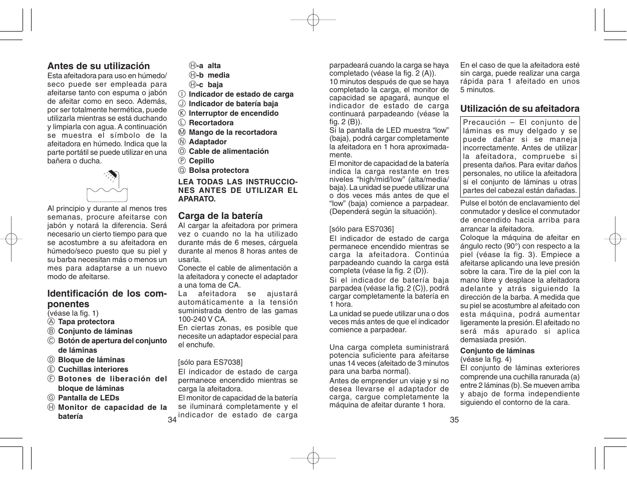 Panasonic ES7038 User Manual | Page 18 / 55