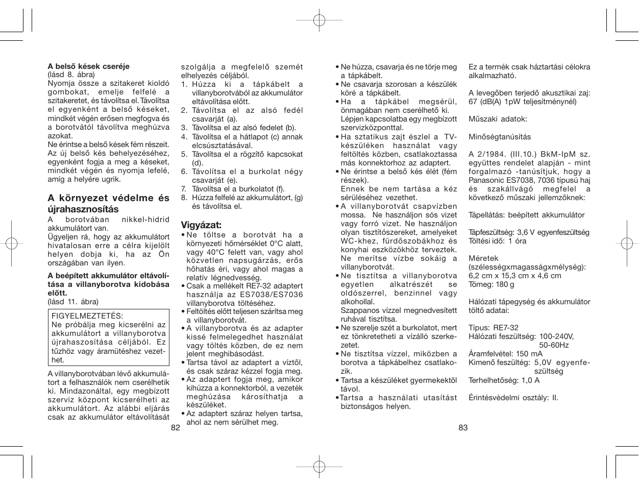 Panasonic ES7038 User Manual | Page 42 / 55