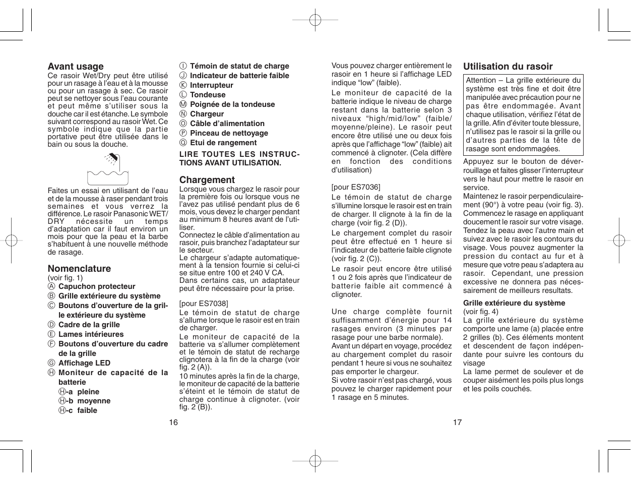 Panasonic ES7038 User Manual | Page 9 / 55