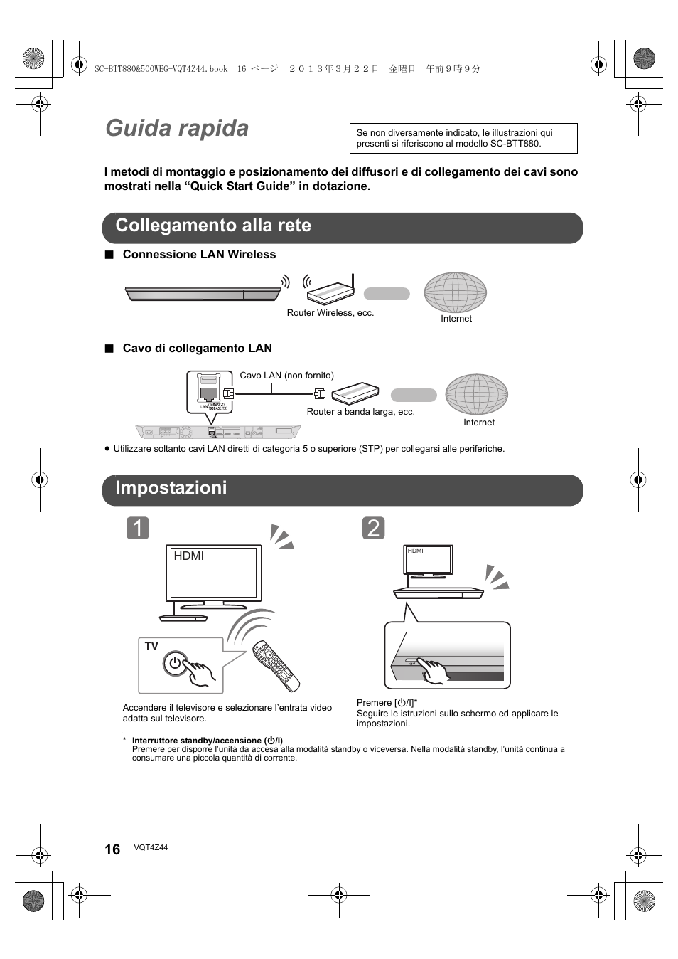 Guida rapida, Collegamento alla rete, Impostazioni | Panasonic SCBTT880EG User Manual | Page 16 / 84
