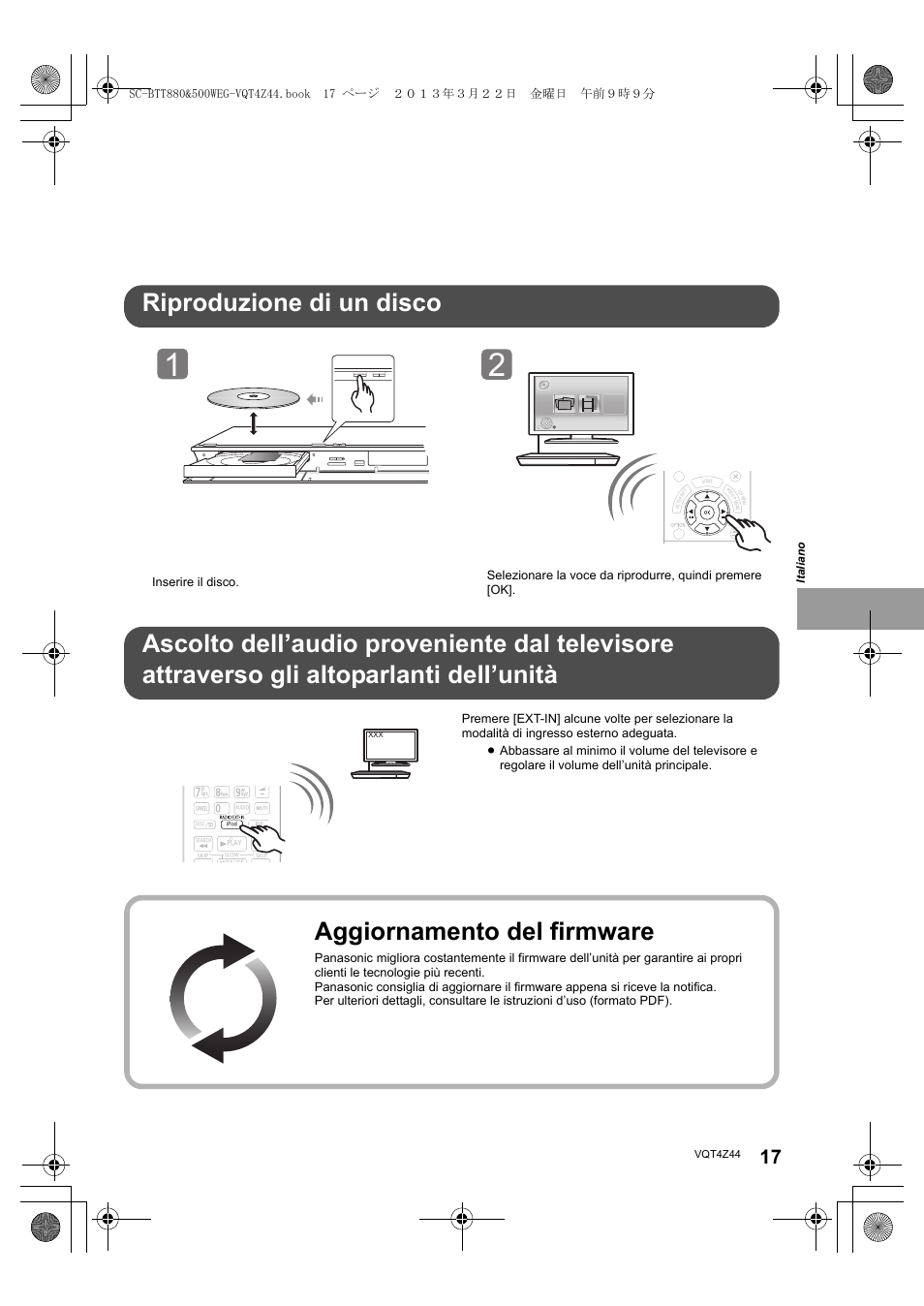 Aggiornamento del firmware, Open/close | Panasonic SCBTT880EG User Manual | Page 17 / 84