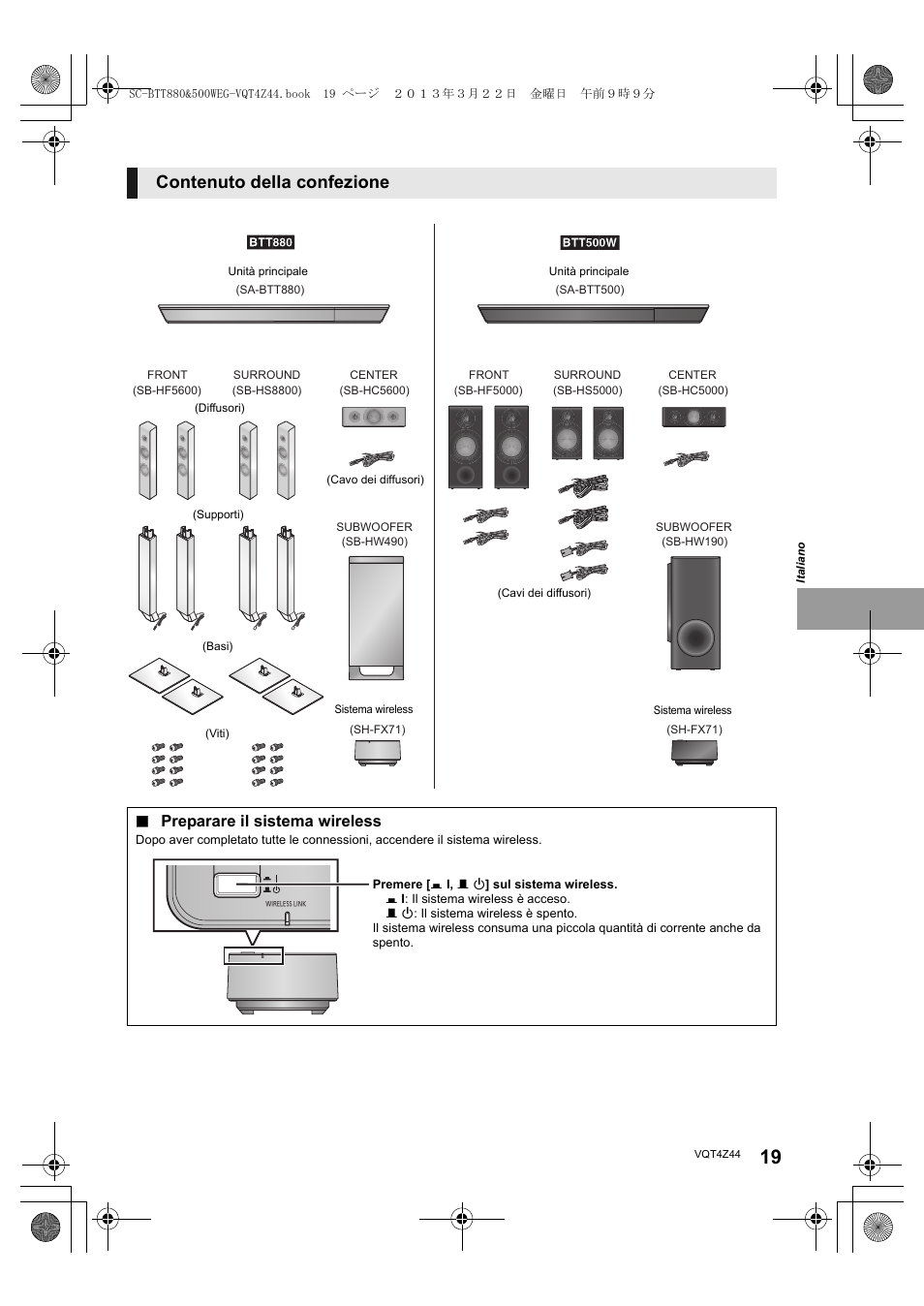 Contenuto della confezione, Preparare il sistema wireless | Panasonic SCBTT880EG User Manual | Page 19 / 84