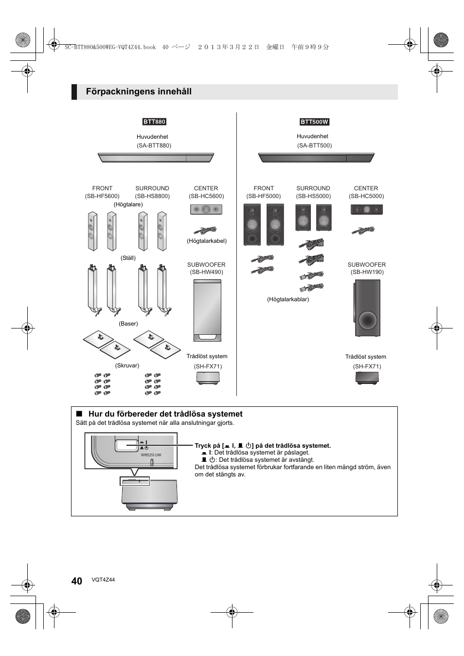 Förpackningens innehåll, Hur du förbereder det trådlösa systemet | Panasonic SCBTT880EG User Manual | Page 40 / 84