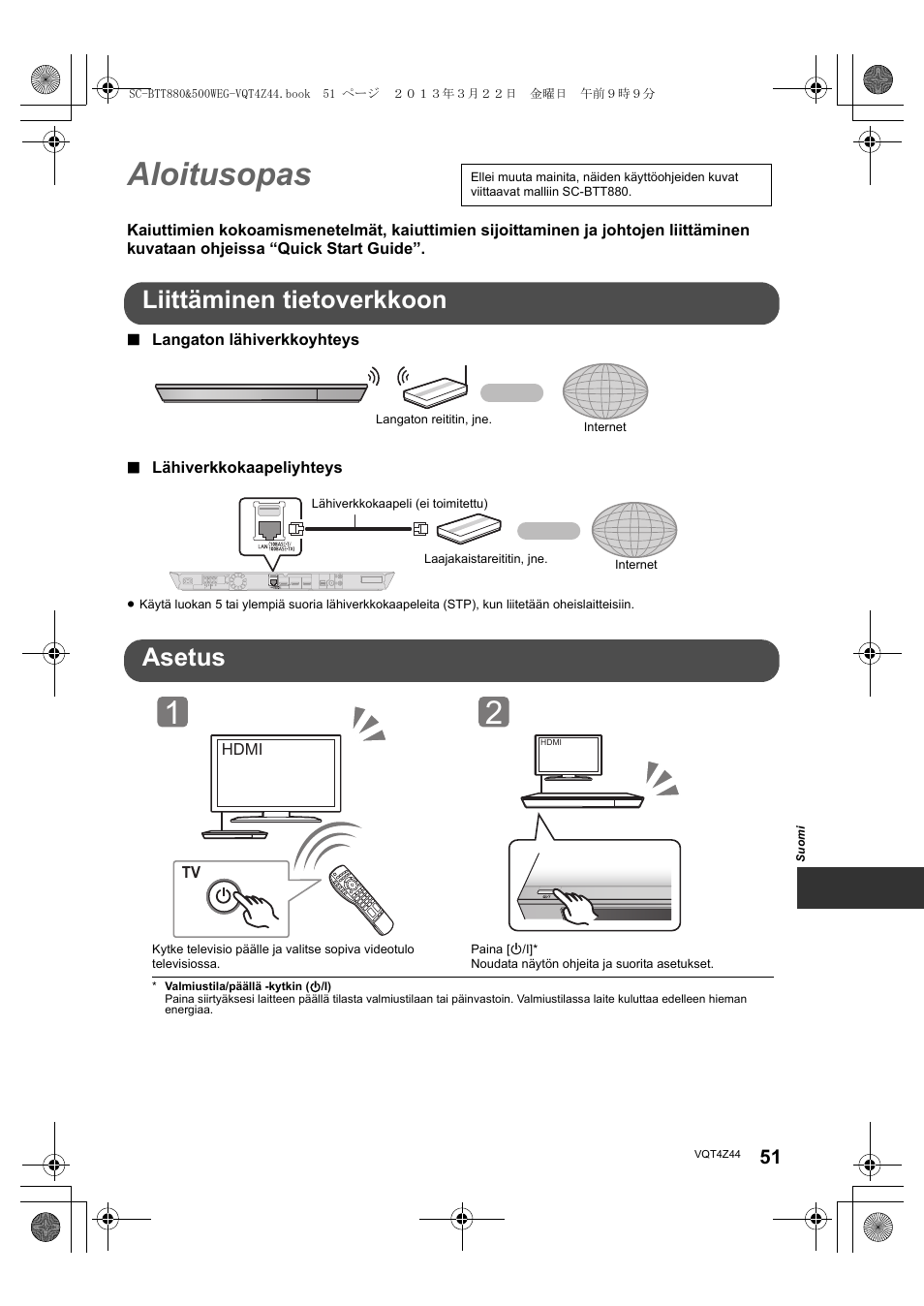 Aloitusopas, Liittäminen tietoverkkoon, Asetus | Panasonic SCBTT880EG User Manual | Page 51 / 84