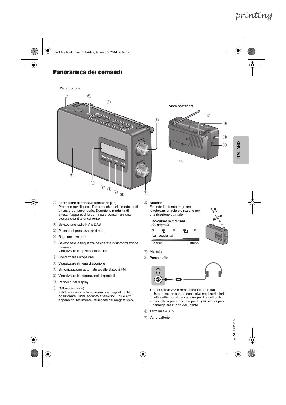 Printing, Panoramica dei comandi | Panasonic RFD10EB User Manual | Page 15 / 56