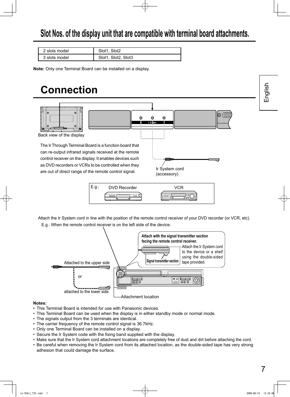 Connection, English | Panasonic TYFB9RT User Manual | Page 7 / 24