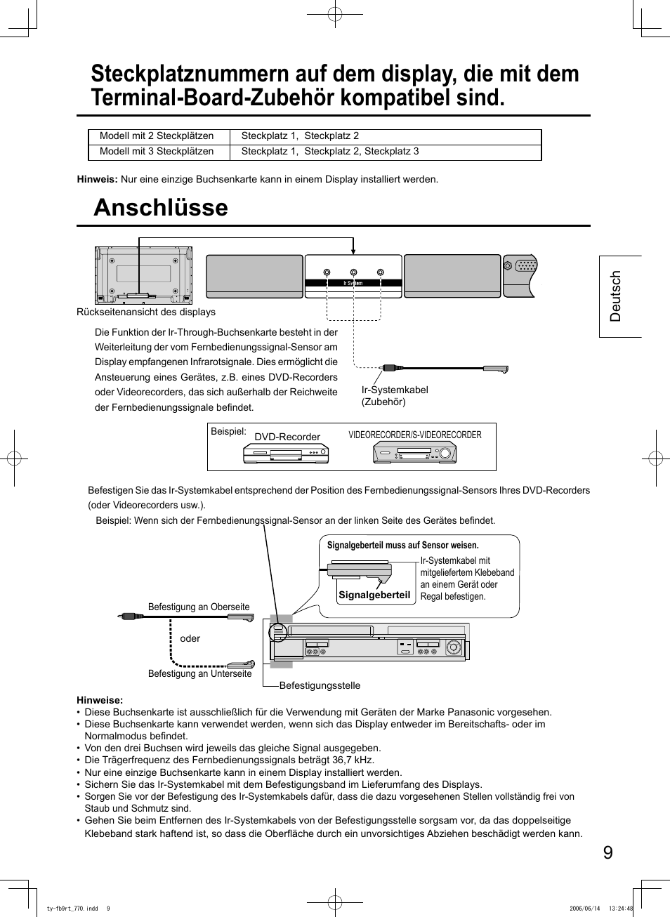 Anschlüsse | Panasonic TYFB9RT User Manual | Page 9 / 24