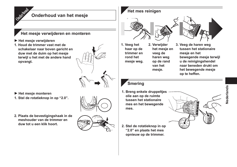 Onderhoud, Onderhoud van het mesje | Panasonic ER1611 User Manual | Page 25 / 100