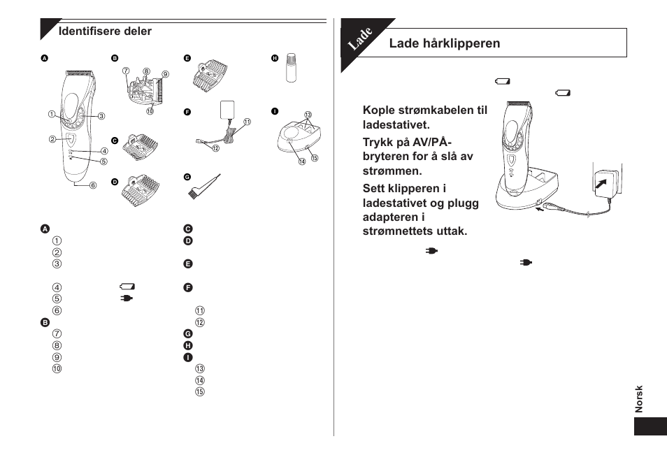 Lade, Lade hårklipperen | Panasonic ER1611 User Manual | Page 43 / 100
