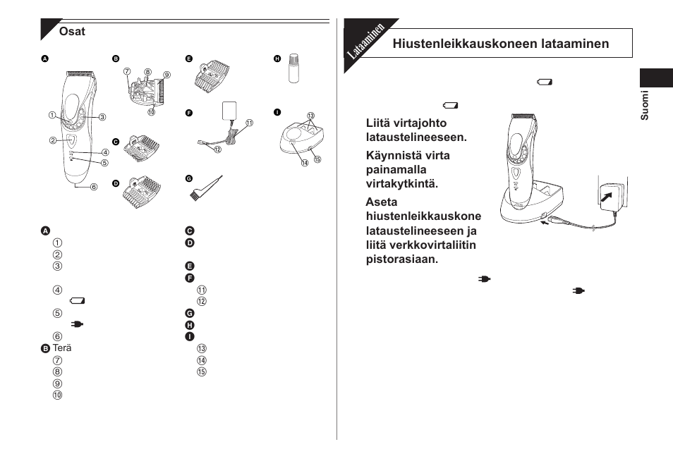 Lataaminen, Hiustenleikkauskoneen lataaminen | Panasonic ER1611 User Manual | Page 53 / 100