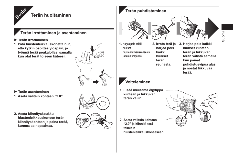 Huolto, Terän huoltaminen | Panasonic ER1611 User Manual | Page 55 / 100