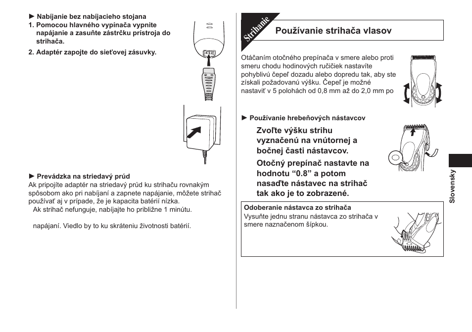 Strihanie | Panasonic ER1611 User Manual | Page 69 / 100