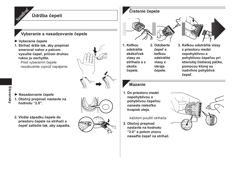 Star ostlivosť, Údržba čepelí | Panasonic ER1611 User Manual | Page 70 / 100
