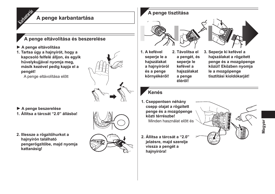 Karbantartás, A penge karbantartása | Panasonic ER1611 User Manual | Page 75 / 100
