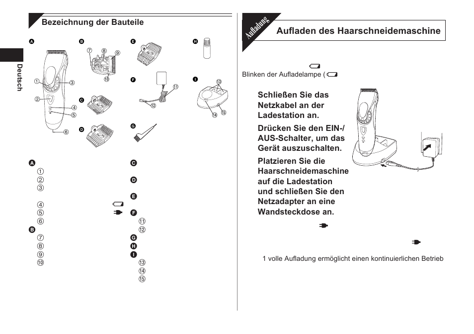 Aufl adu ng, Aufladen des haarschneidemaschine | Panasonic ER1611 User Manual | Page 8 / 100