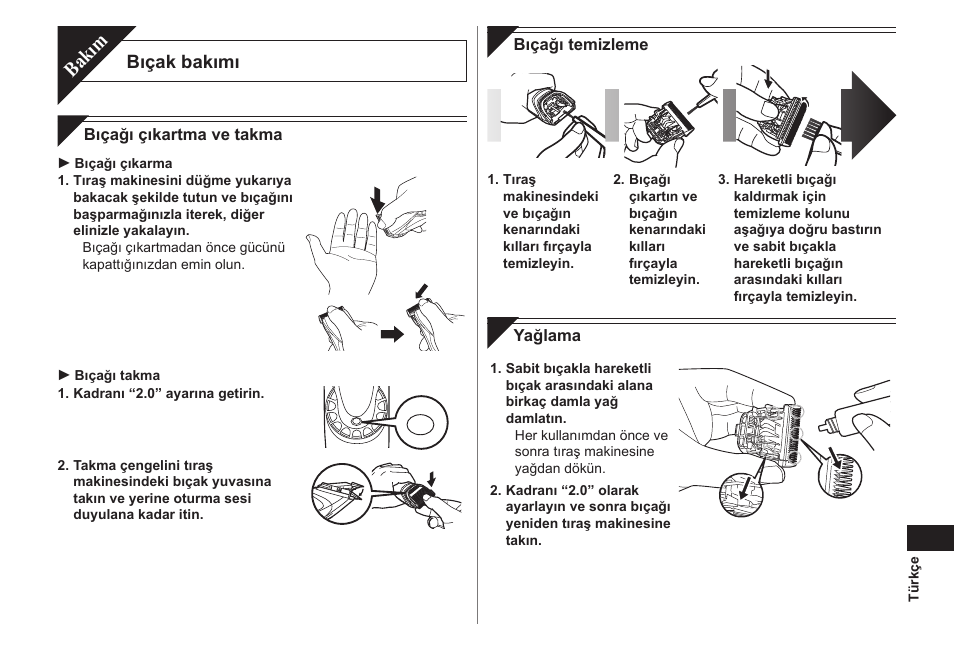 Bakım, Bıçak bakımı | Panasonic ER1611 User Manual | Page 85 / 100