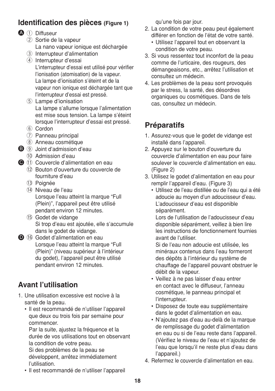 Identification des pièces, Avant l’utilisation, Préparatifs | Panasonic EH2424 User Manual | Page 18 / 36