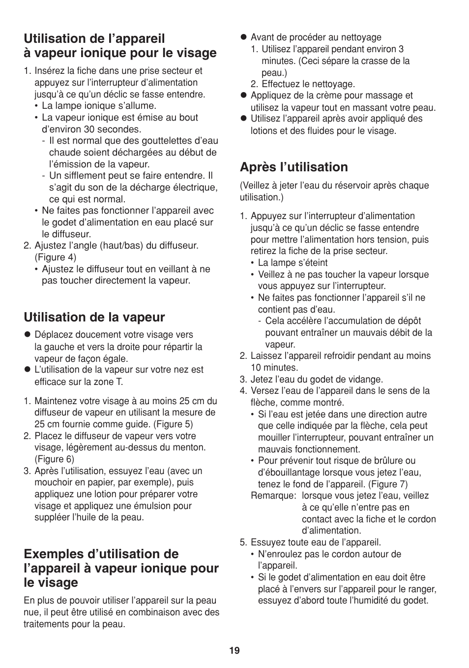 Utilisation de la vapeur, Après l’utilisation | Panasonic EH2424 User Manual | Page 19 / 36