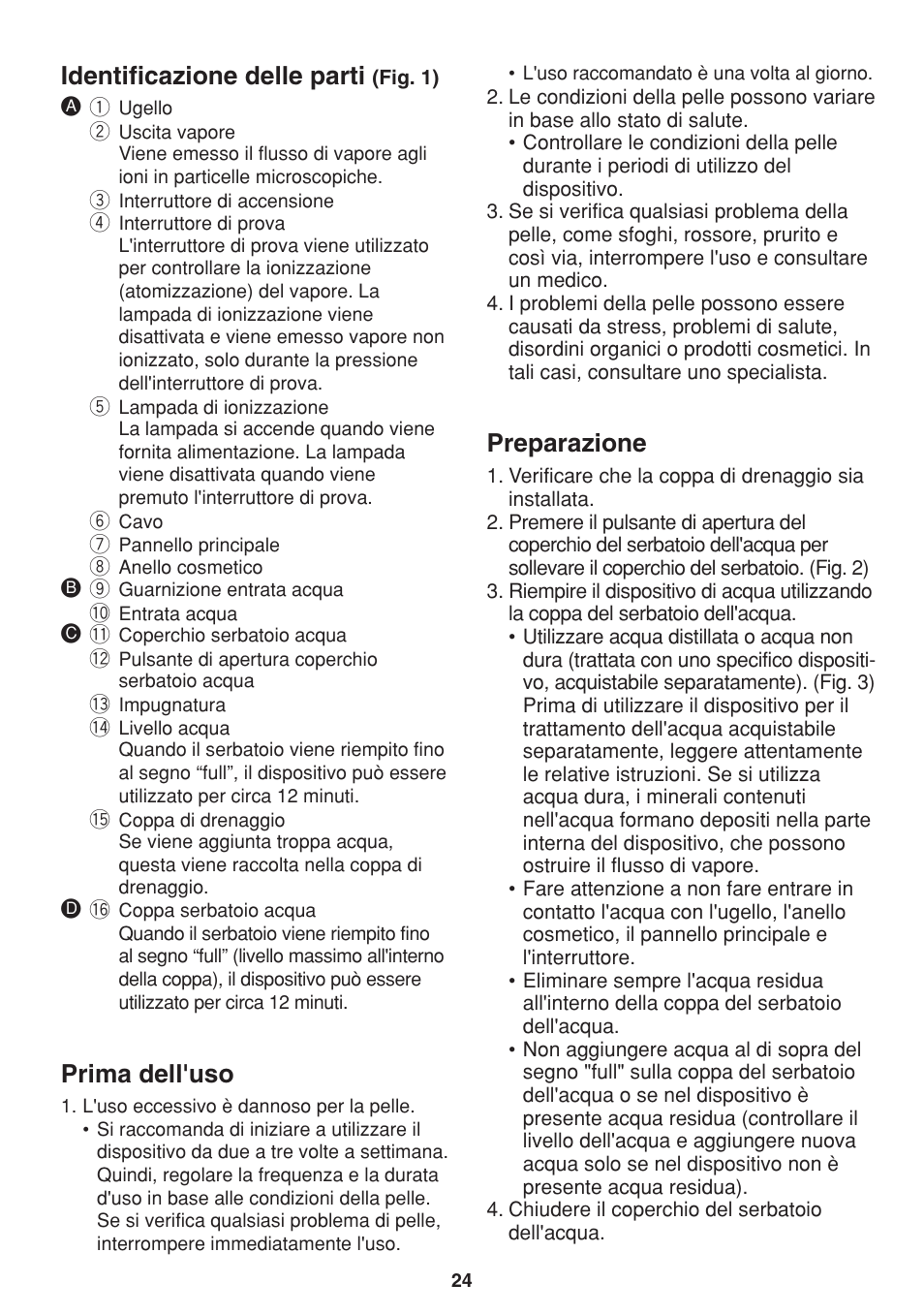 Identificazione delle parti, Prima dell'uso, Preparazione | Panasonic EH2424 User Manual | Page 24 / 36