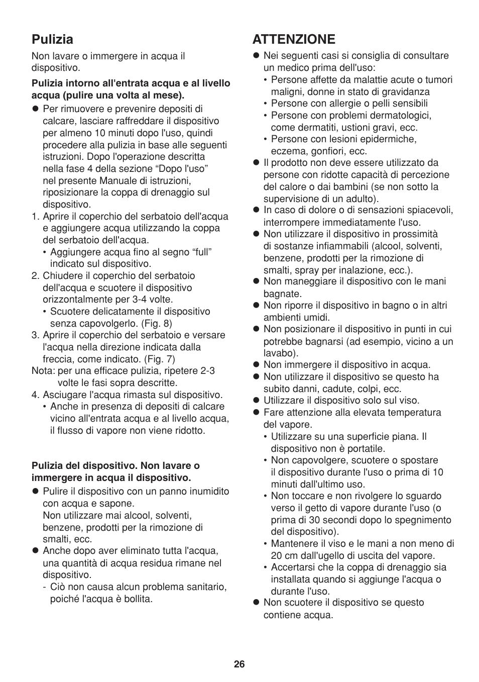 Pulizia, Attenzione | Panasonic EH2424 User Manual | Page 26 / 36