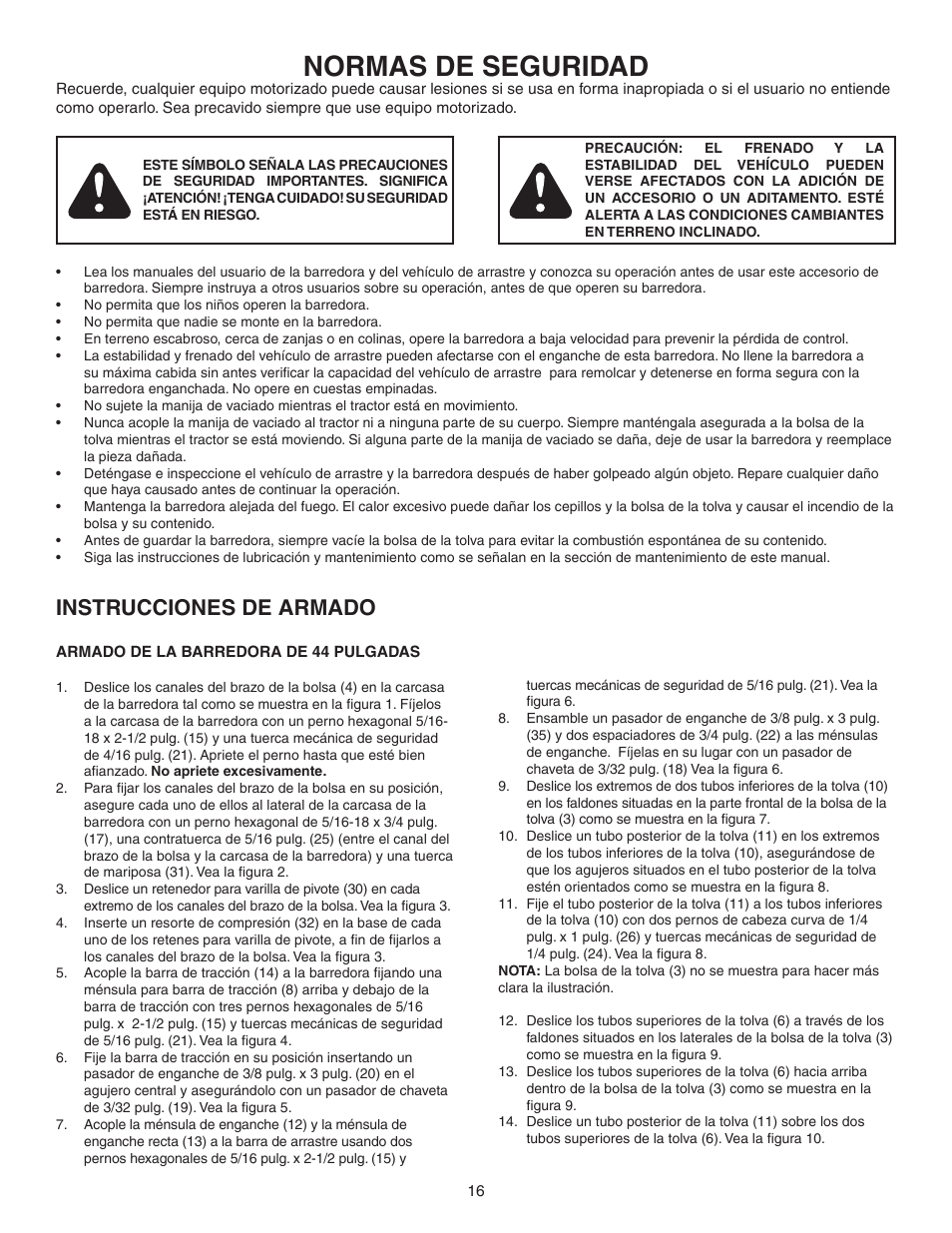 Normas de seguridad, Instrucciones de armado | Agri-Fab 45-0456 User Manual | Page 16 / 24