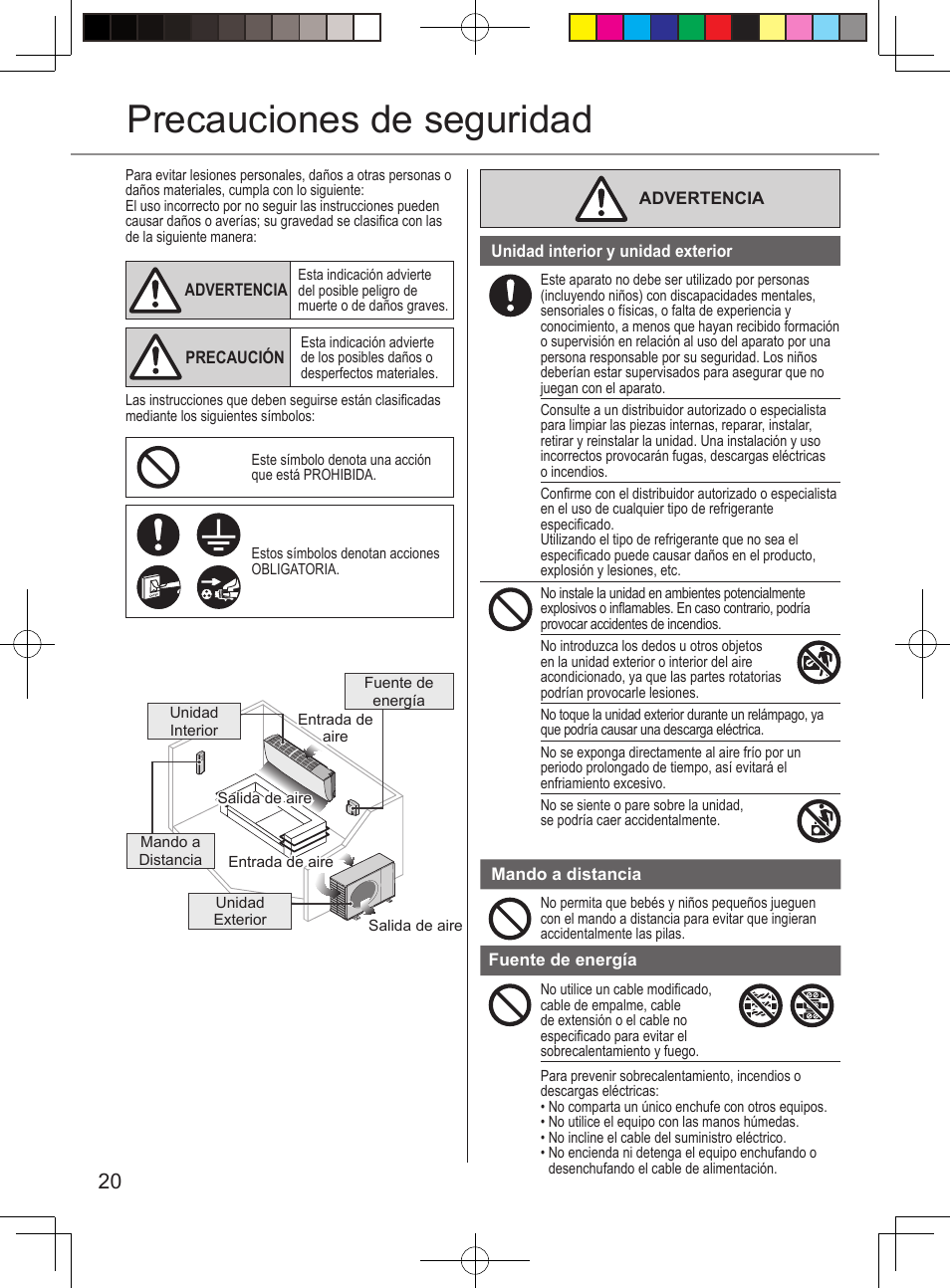 Precauciones de seguridad | Panasonic CURE15PKE3 User Manual | Page 20 / 56