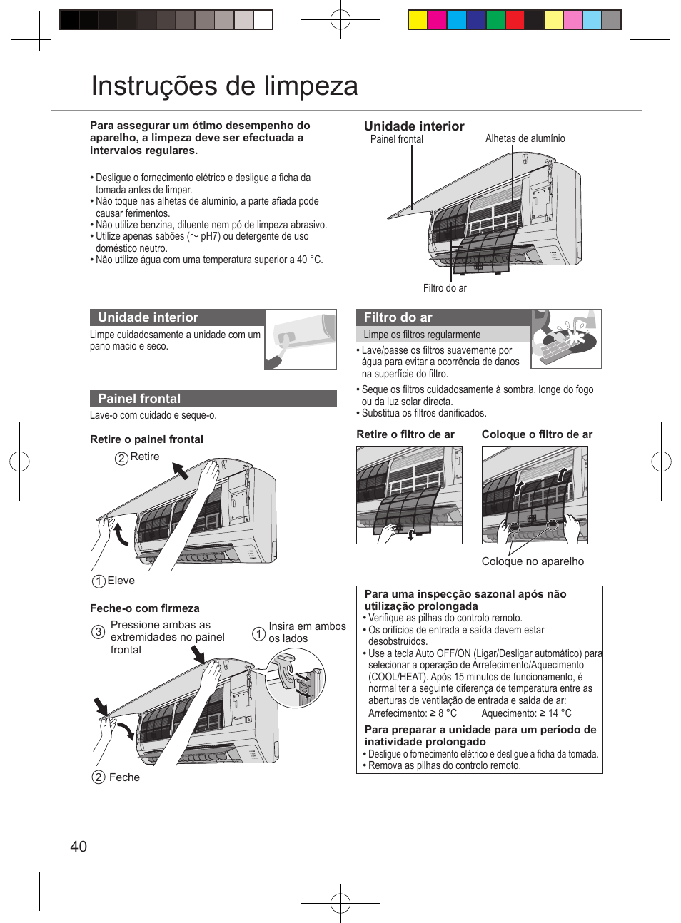Instruções de limpeza | Panasonic CURE15PKE3 User Manual | Page 40 / 56
