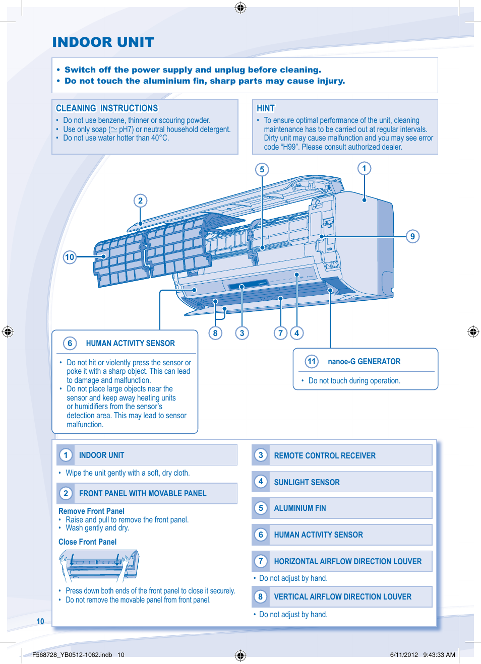 Indoor unit | Panasonic CUVE9NKE User Manual | Page 10 / 64