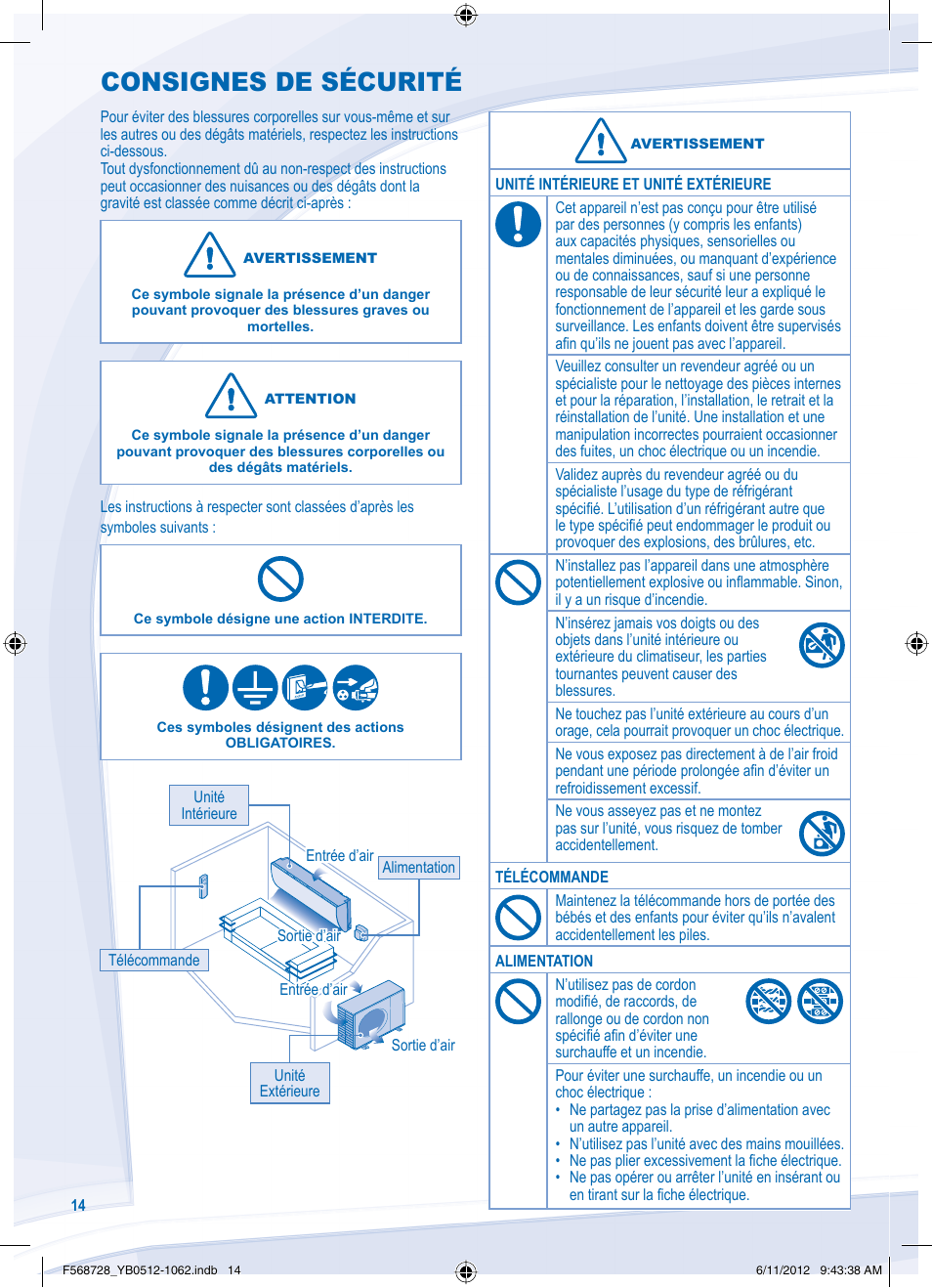 Consignes de sécurité | Panasonic CUVE9NKE User Manual | Page 14 / 64