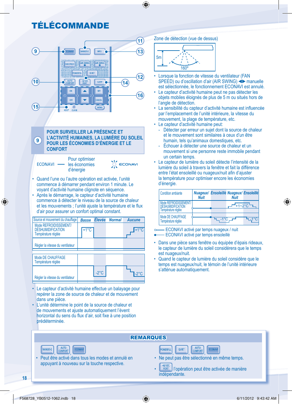 Télécommande | Panasonic CUVE9NKE User Manual | Page 18 / 64
