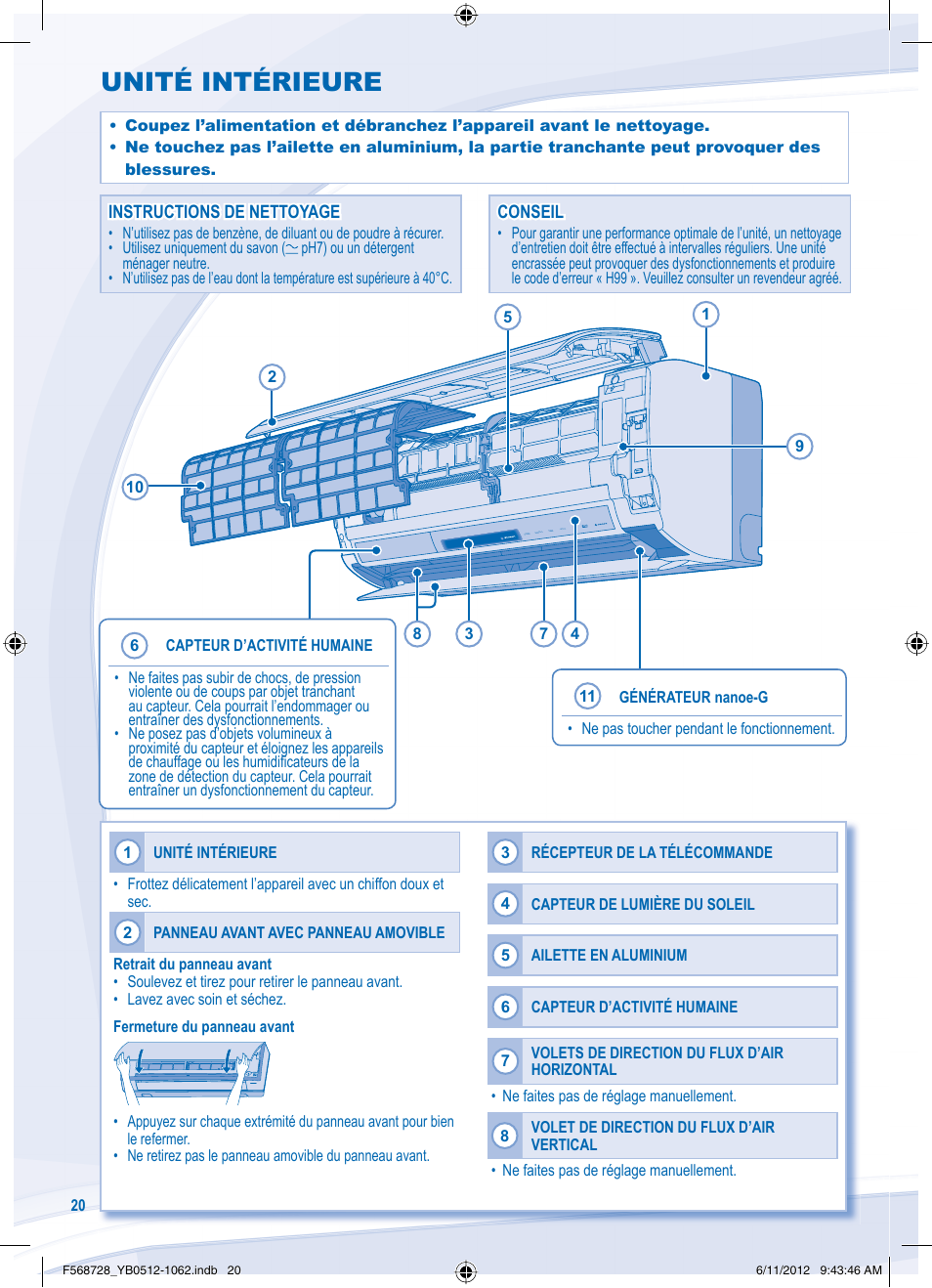 Unité intérieure | Panasonic CUVE9NKE User Manual | Page 20 / 64