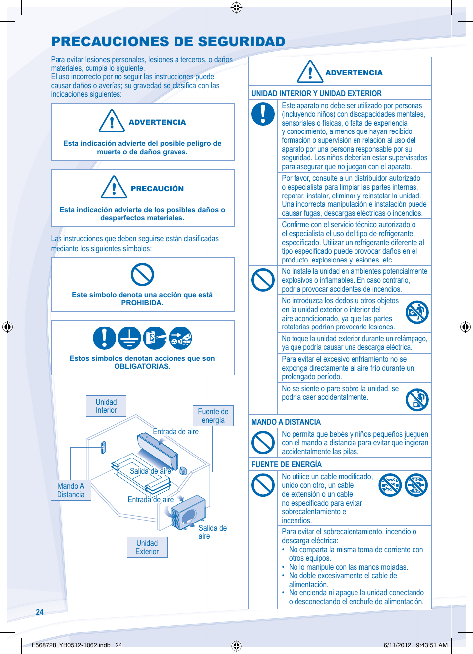 Precauciones de seguridad | Panasonic CUVE9NKE User Manual | Page 24 / 64