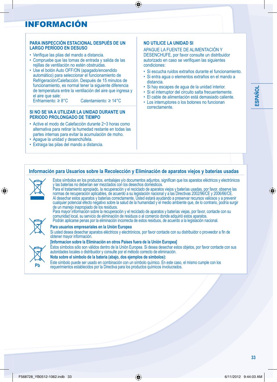 Información | Panasonic CUVE9NKE User Manual | Page 33 / 64