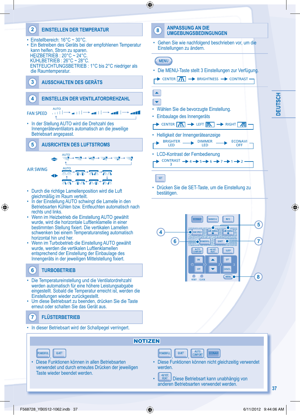 Deutsch | Panasonic CUVE9NKE User Manual | Page 37 / 64