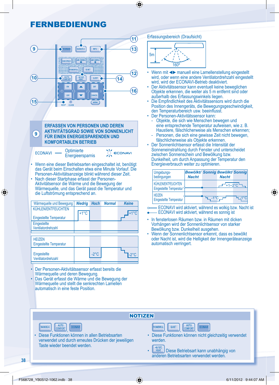 Fernbedienung | Panasonic CUVE9NKE User Manual | Page 38 / 64