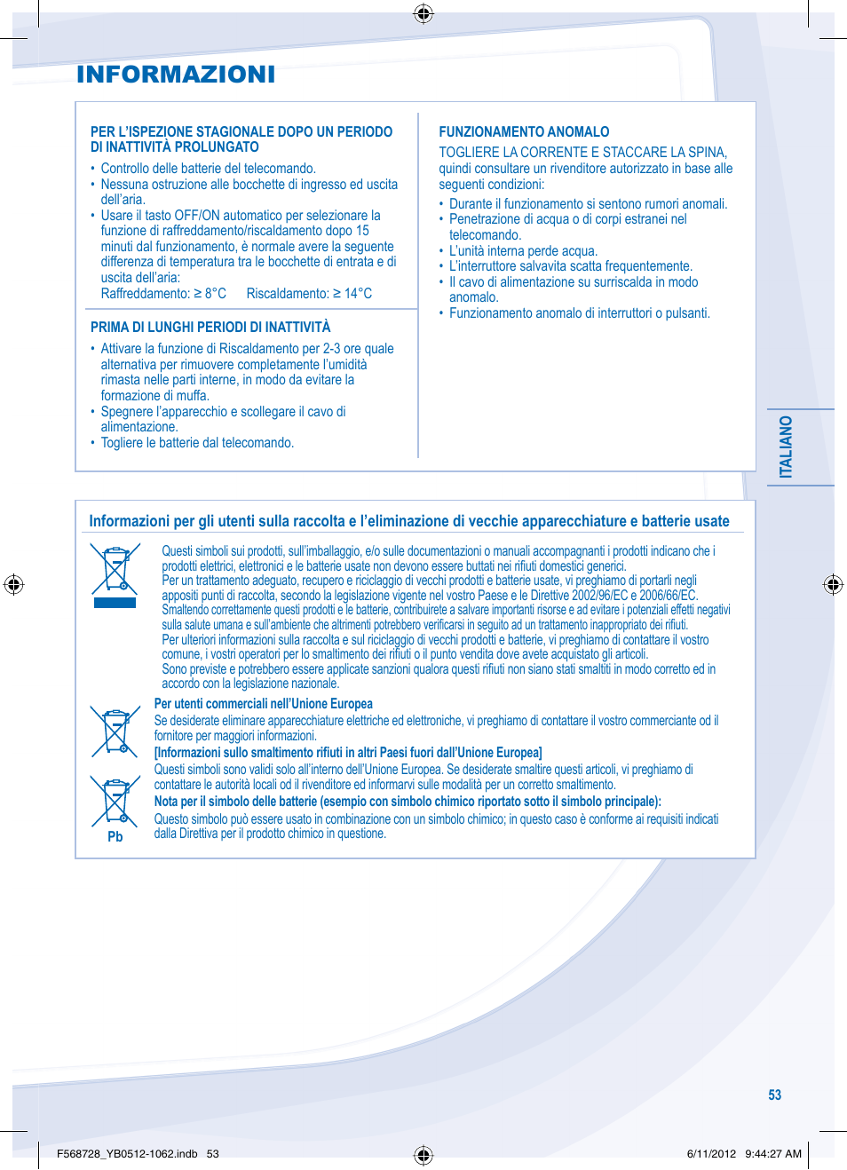 Informazioni | Panasonic CUVE9NKE User Manual | Page 53 / 64