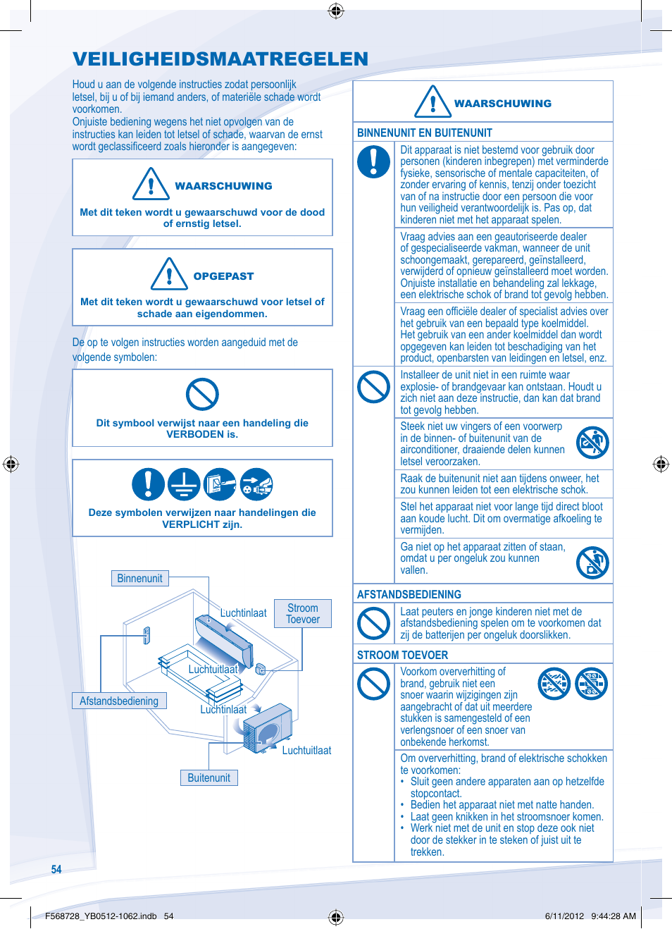 Veiligheidsmaatregelen | Panasonic CUVE9NKE User Manual | Page 54 / 64